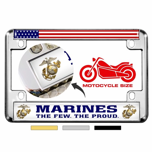Officially Licensed - Marines - Motorcycle 4 Hole Metal License Plate Frame - Foto 1 di 30