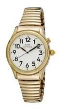 TimeOptics Men's Talking Gold-Tone Day Date Alarm Flex Band Watch # GWC020GT