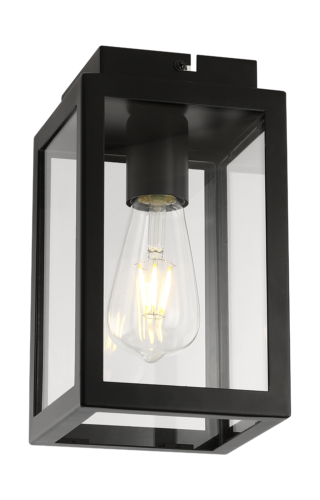 Porch Ceiling Light, Black Clear Glass, 1xE27/ES  Bulb Cap  (Bulb not Included) - Afbeelding 1 van 7