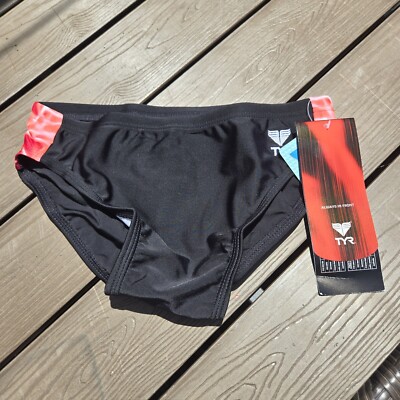 TYR Durafast Men's Nero Splice Red/black Nylon Swim Racer Brief SZ 28 New