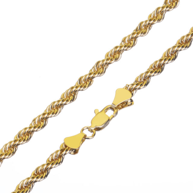 Fashion Hip Hop 14K Yellow Gold Plated Thin Short 4 mm Rope Chain Necklace 20&#034