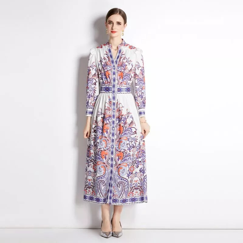 Vestido Largo Elegante Boho Chic Colorido Blanco Suave GIPSY 50379