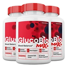 GlucoBio Max + Blood Support Capsules, 2X Higher Strength, GlucoBio Max (3 Pack)