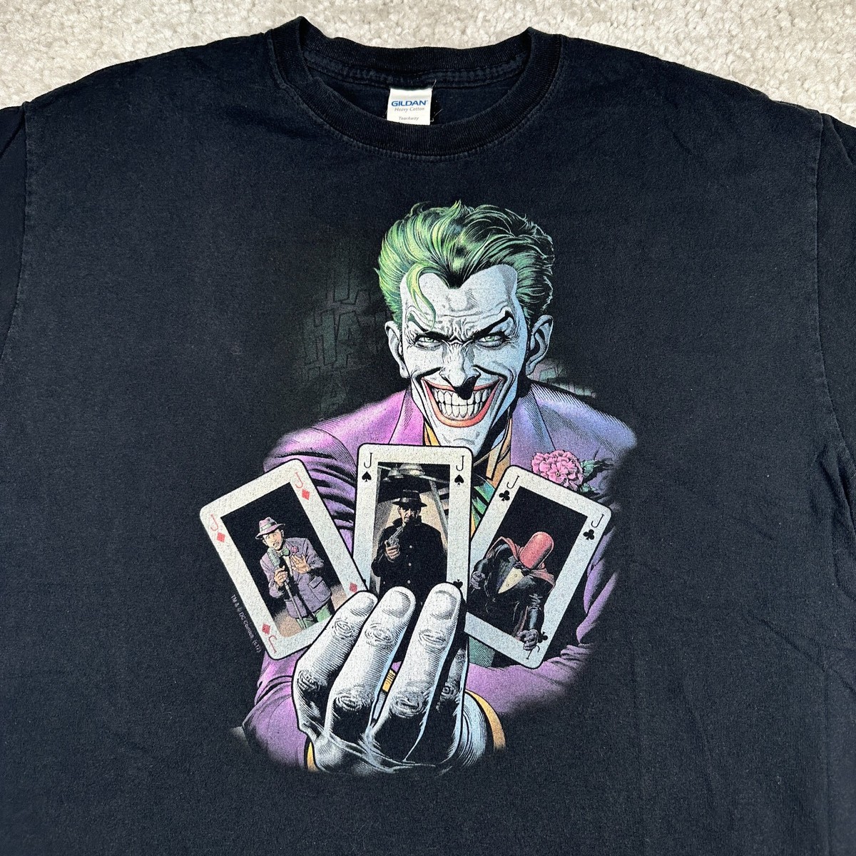 Vintage Joker Shirt Mens Large Black Short Sleeve Poker Cards DC