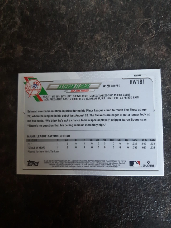 2021 Topps Holiday Rookie Estevan Florial RC Card# HW181 - Image 2 of 2