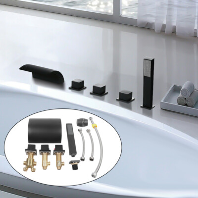 5 Loch Wannenarmatur Badewannenarmatur Wannenrandarmatur Schwarz Wasserfall