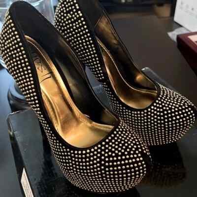 Women s high heels POSH stiletto with gold tone studs.