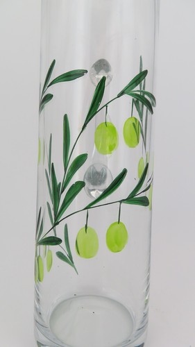 Clear Glass Pitcher Decanter with Olives Branches Colored Etched Design 10.75“H - Picture 9 of 12