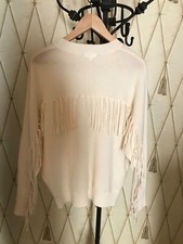 Minnie Rose Cashmere Sweater with Fringe Detail   S
