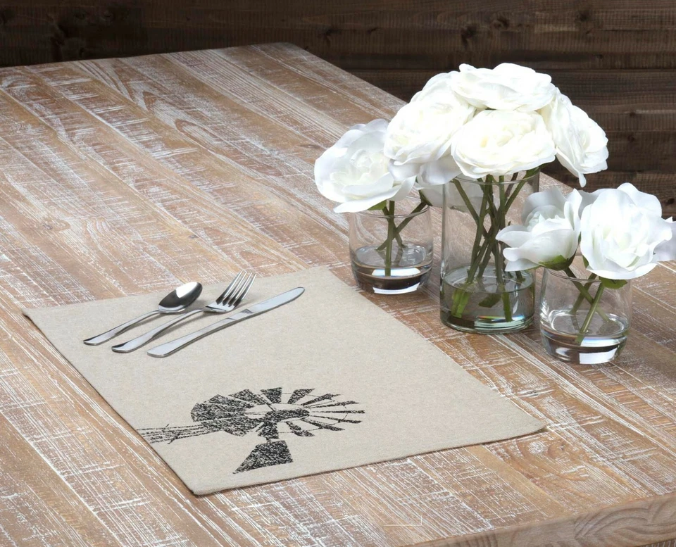 Farm Windmill Placemat Set of 6 Gray Cotton Chambray Countrytyle Sawyer Mill - Image 2 of 4
