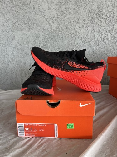 NIKE Epic React Flyknit 2 Black Bright Crimson Noir BQ8928-008 Men's 10.5