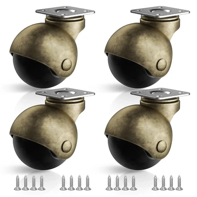 ANDUTEES Furniture Wheels 4 Pack, 1.5 Inch Ball Caster Wheels, Brass Casters Set of 4