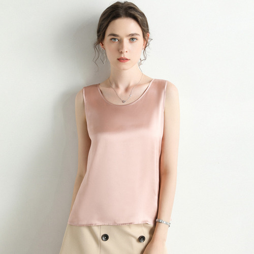 Women's 100% Silk Satin O Neck Sleeveless Shirt Solid Color Summer Tank Top Cool - Picture 3 of 28