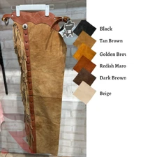Western Cowboy Suede Leather Chaps|Handmade Horse Riding Fringe Pants inbox us