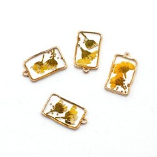 4PCS Gold Tone Real Dry Flower Resin Rectangle Charm Pendant Supply GBY210