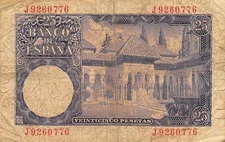 Spain  25  Pesetas  22.7.1954  Series J  Circulated Banknote MeE1