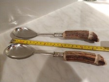2 Rare Unique Antique Scottish Stags Horn Antler Serving Spoons Pair