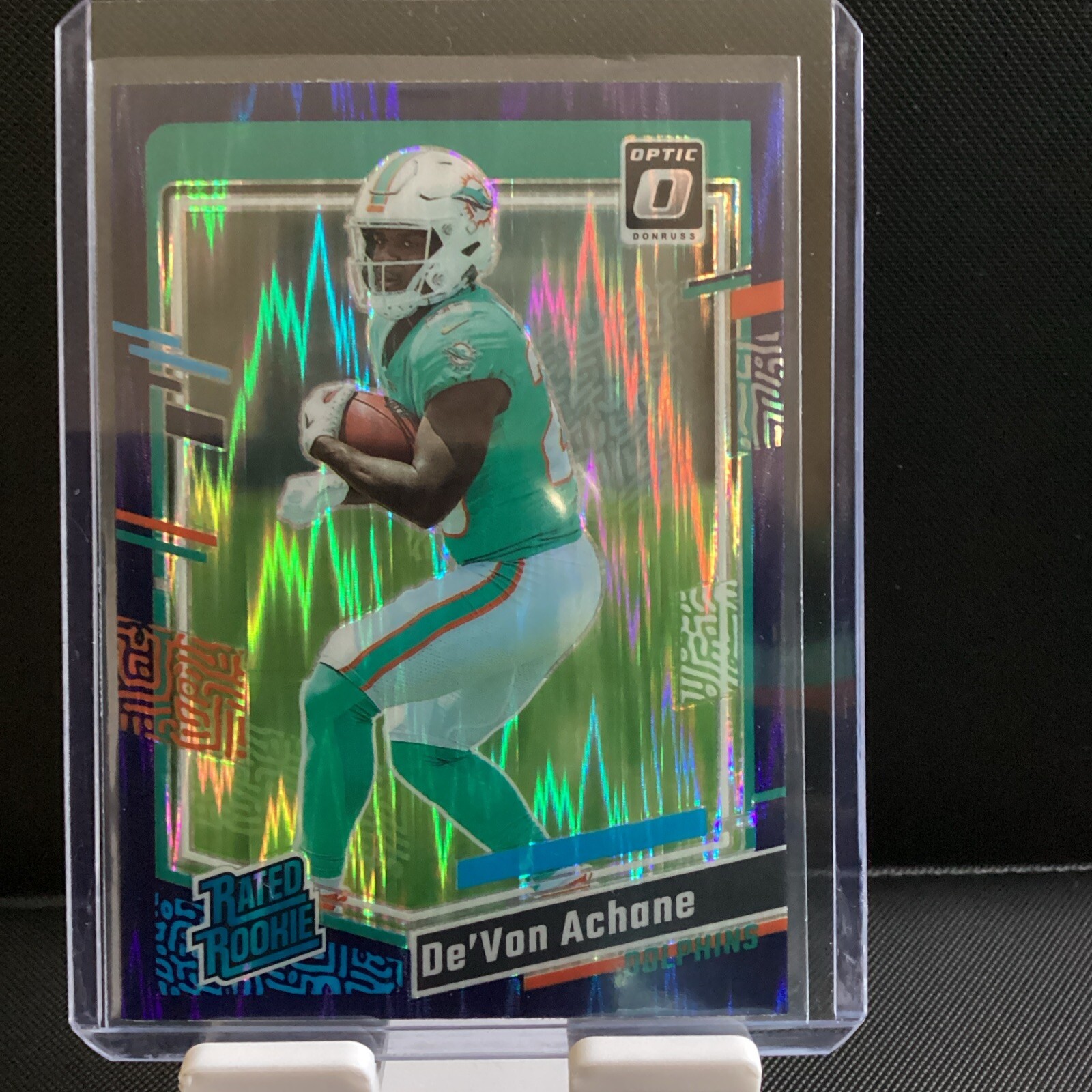 DE’VON DEVON ACHANE 2023 Donruss Optic Purple Shock #269 Rookie RC Dolphins