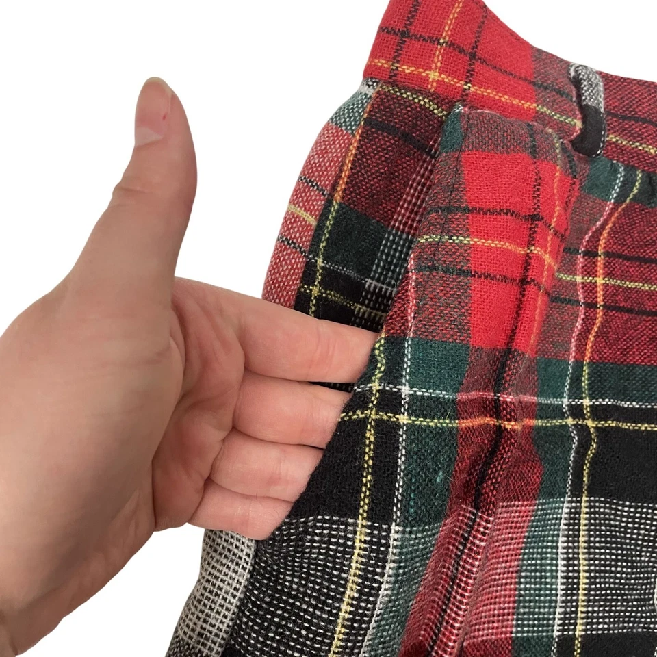 Vtg 70’s RED GREEN PLAID Wool Tweed MoD Preppy Tartan A Line Pocket Skirt MIDI S - Image 3 of 4