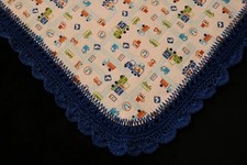 Receiving Blanket Hand Crocheted Edge New Baby Shower Gift Boys LET'S DRIVE GO 