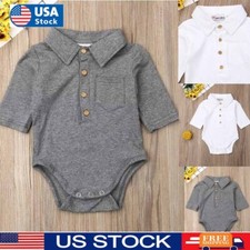 Newborn Baby Boys Girls Gentleman Outfits Romper Jumpsuit Button Tops Clothes