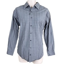 Mens Kenneth Cole Reaction Sz 16.5 32-33 Gray Plaid L/S Button Front Dress Shirt
