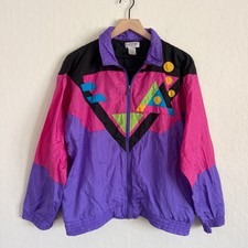 Vintage Lavon Full Zip Nylon Windbreaker Jacket Medium Colorful Geometric 80/90s