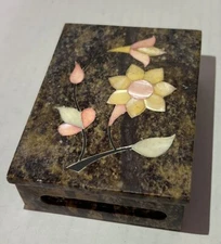 Beautiful Stone Floral Flowers Lily Trinket Box Made In India Sara Imports