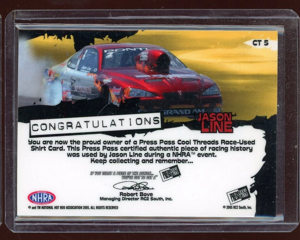 2005 Press Pass NHRA Cool Threads Red #CT5 Jason Line 340/1000 - Image 2 of 2