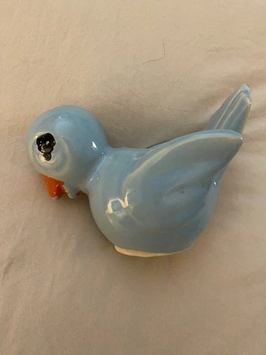 VINTAGE USA POTTERY MCCOY? SMALL CERAMIC BLUE BIRD PLANTER VASE