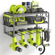 Power Tool Organizer, Heavy Duty Iron, 3 Layers Storage Rack with 4 Drill Hol...