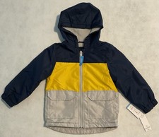 Carters Boys 4T Lined Full Zip Rain Jacket With Hood Navy Yellow Water Resistant
