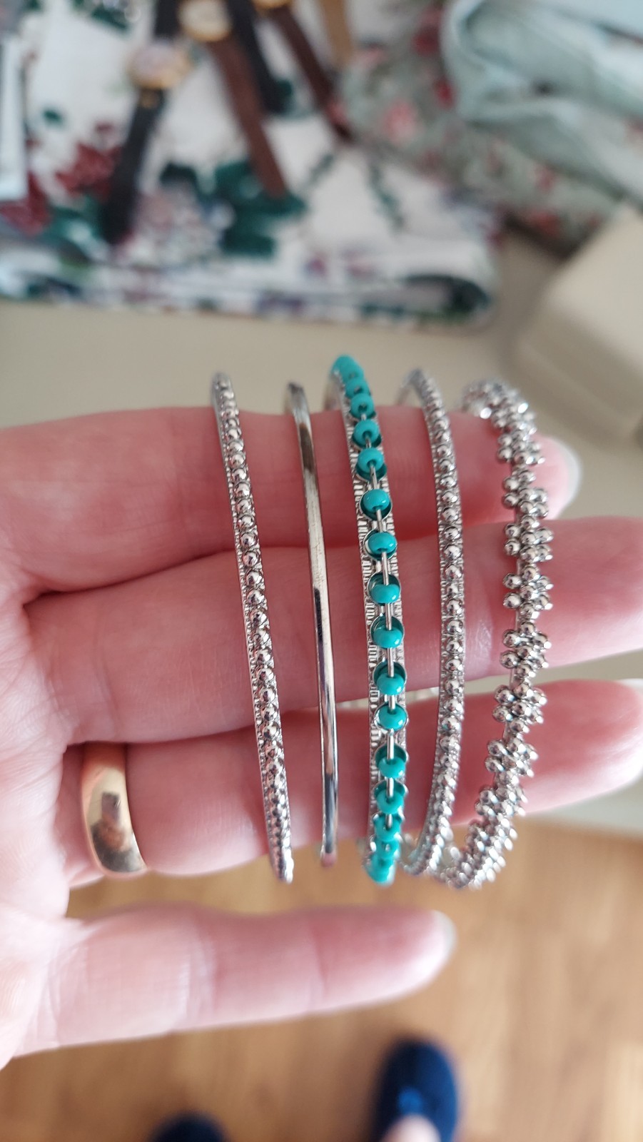 Bangle Bracelets Silver Turqoise Color-image