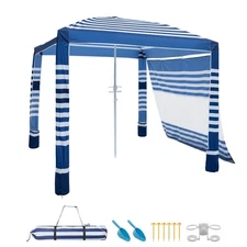 Uimoso Beach Cabana Canopy with Side Wall 8 x 8 ft UPF 50+ Navy Stripes