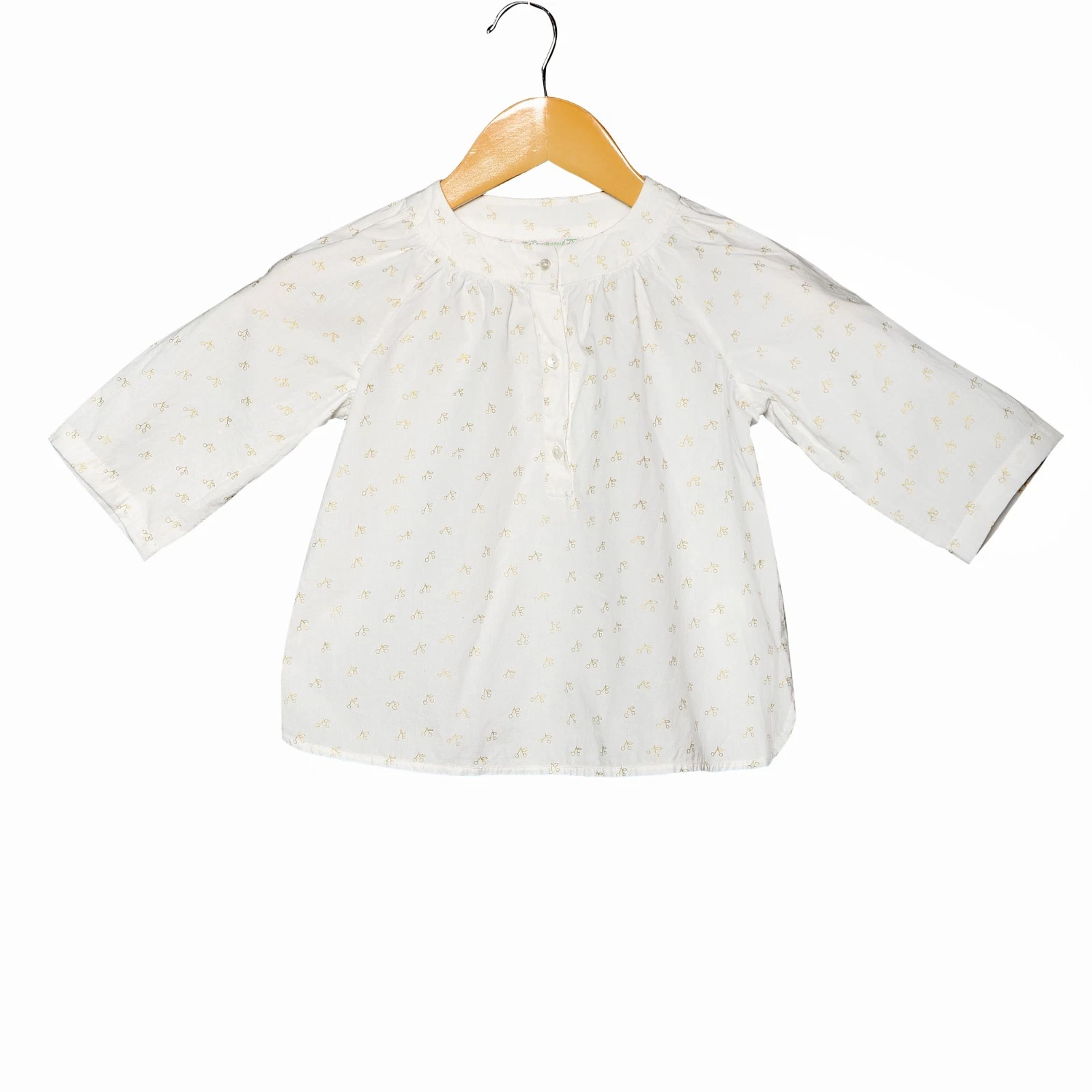 Bonpoint Top 6 Months Kids Girl Cheery Print Ivory Raglan Sleeve Blouse NW 44527