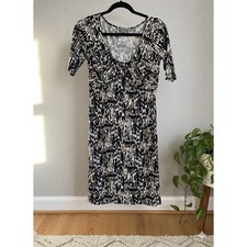 Ann Taylor Abstract Brushstroke Print Ruched Sheath Dress Brown Black White 2