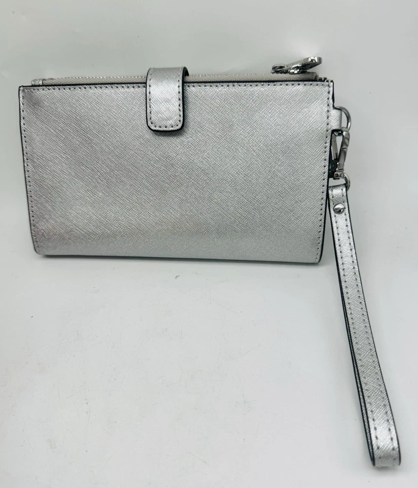 Michael Kors Metálico Plateado Cuero Jet Set Continental Cartera Muñequera NUEVO Foto 2 de 4