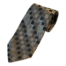 Pronto Uomo Mens Necktie 100% Silk 59" x 3.75" Geometric Chevron Block Pattern