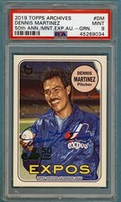 2019 Topps Archives Dennis Martinez 50th Anniversary Autograph Green/99#82 PSA 9