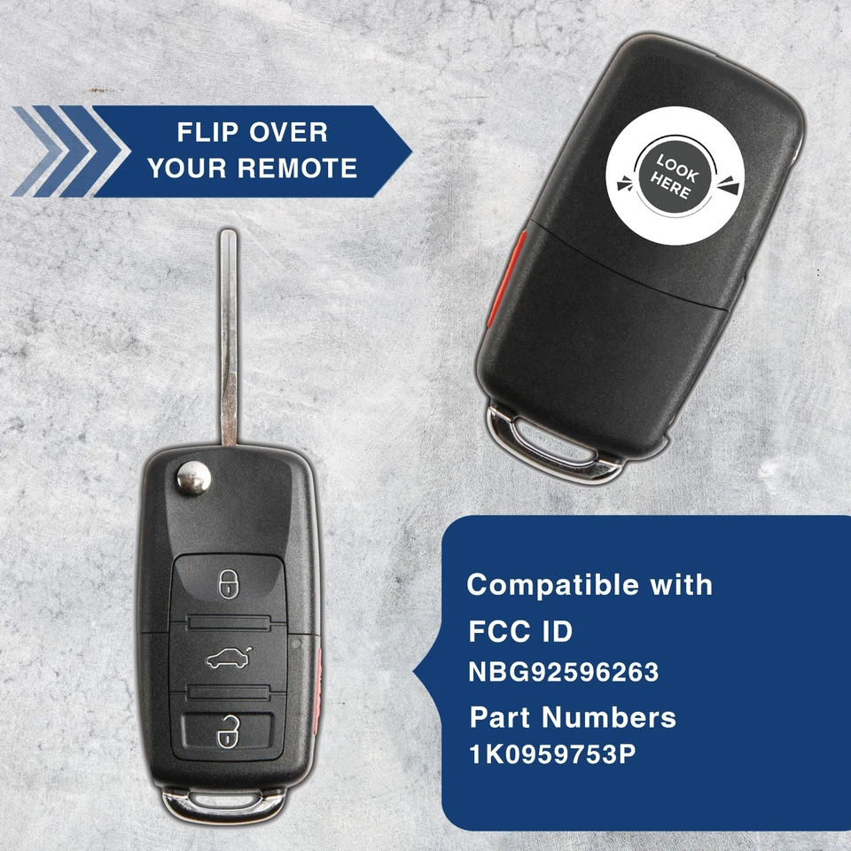 2 Key Fob Remote for 2005-2011 Volkswagen Jetta GTI Golf EOS (NBG92596263, 753P) Foto 4 de 4