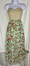 A'GACI Floral Hi-Low Dress Lace Bodice Sweetheart Neckline Mint Green/Pink Sz L