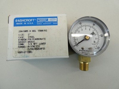 Ashcroft 20W1005-H-02L-150#/KG Gauge 2'' 0-150 PSI 1/4  NPT Lower - NEW Surplus!