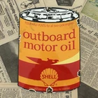 VINTAGE SHELL OUTBOARD MOTOR OIL CAN 8X11 INCHES PORCELAIN ENAMEL SIGN