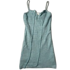 Olive + Oak XS Blue Crochet Knit Sweater Dress Lined Mini Boho Cottagecore