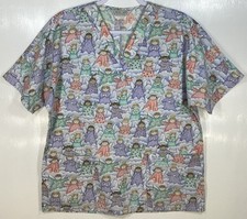 Scrub Top womens size S small Angel Children Angels Heavenly Clouds Halos