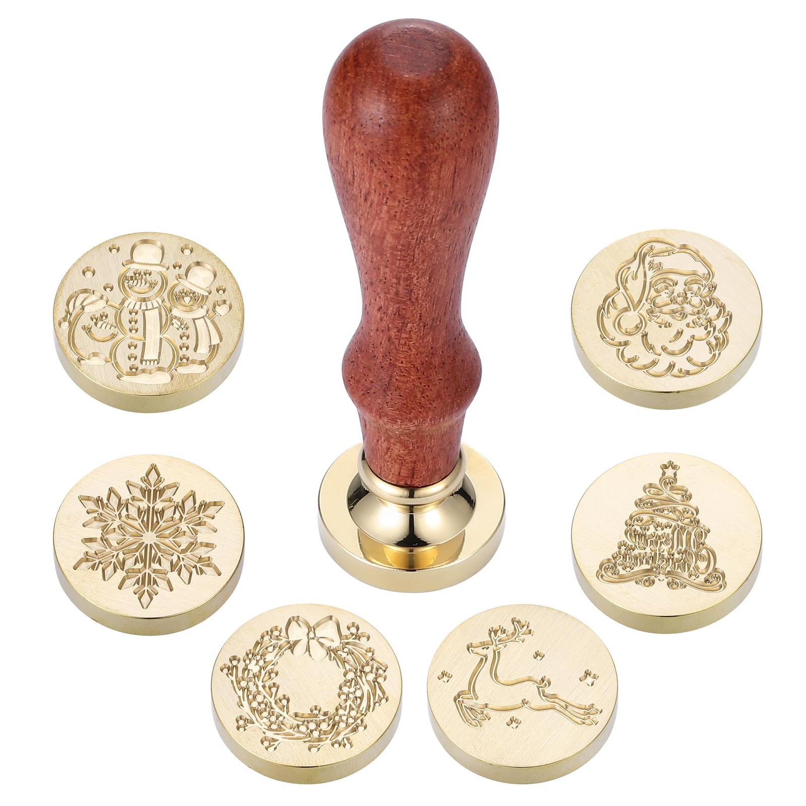 Christmas Wax Seal Stamp Gift Box Kit, 6pcs Sealing Wax Stamp Heads with 1 Wo...