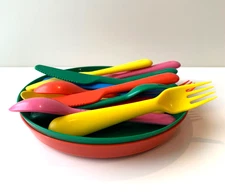 IKEA KALAS Vintage 90s Children’s Plate & Utensils Lot – Retro Colours – Rare