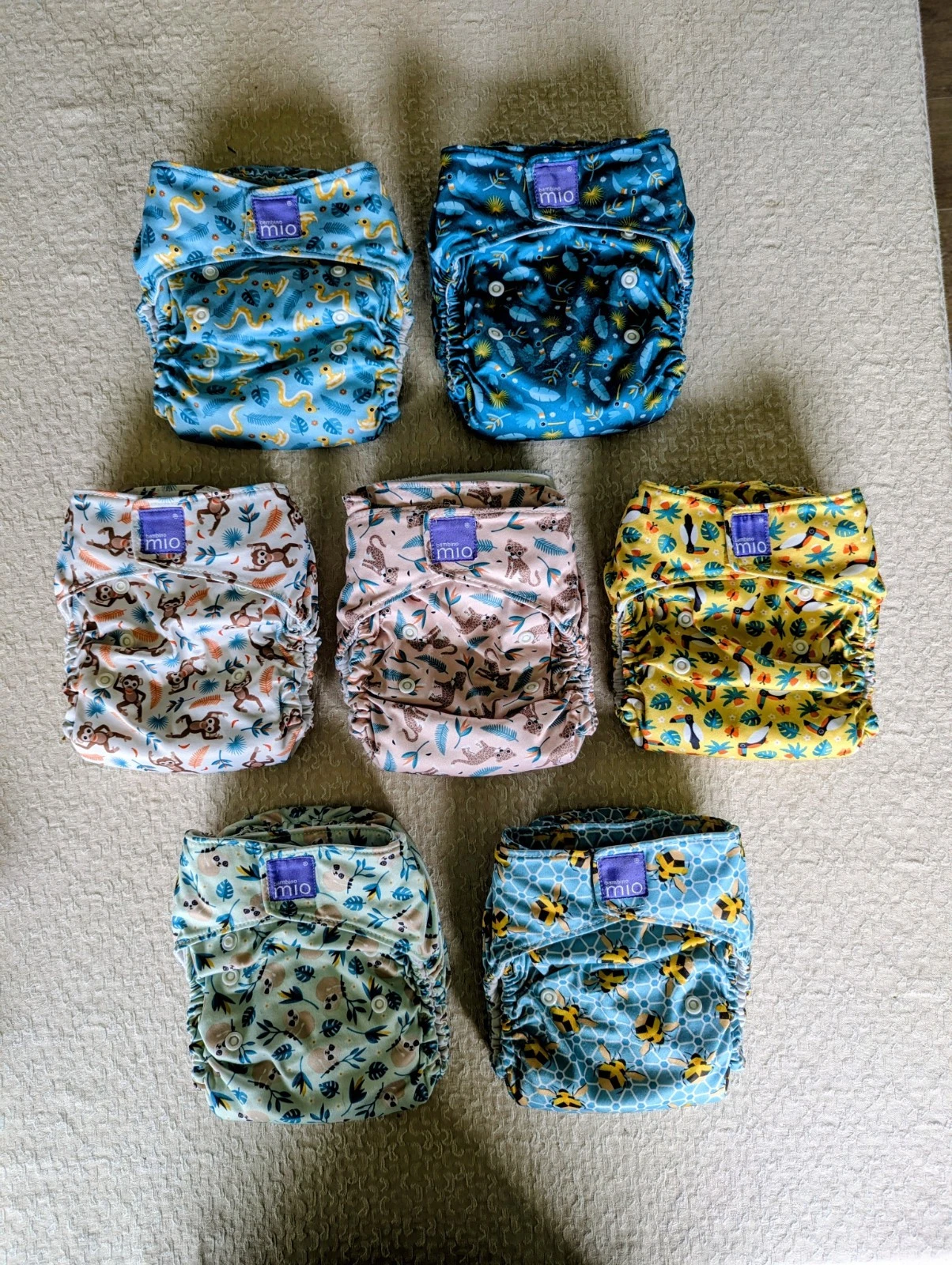 Bambino Mio Cloth Diapers Lot of 7 One Size Sustainable Cost Effective