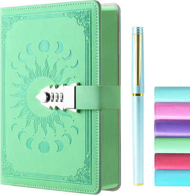 A5 Notizbuch mit Schloss und Stift Set, Wasserdicht Leder Journal für Frauen Män