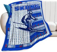 Skiing Blanket, Skiing Throw Blanket, Ski Sports Gifts Blankets Stuff Fleece Fla